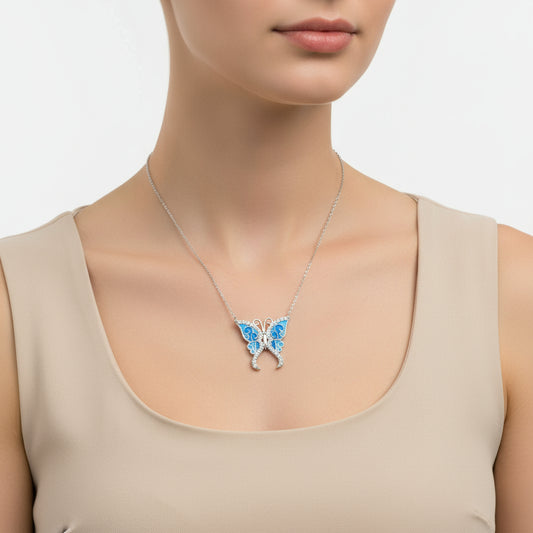 Blue Butterfly Women's Silver Necklace
