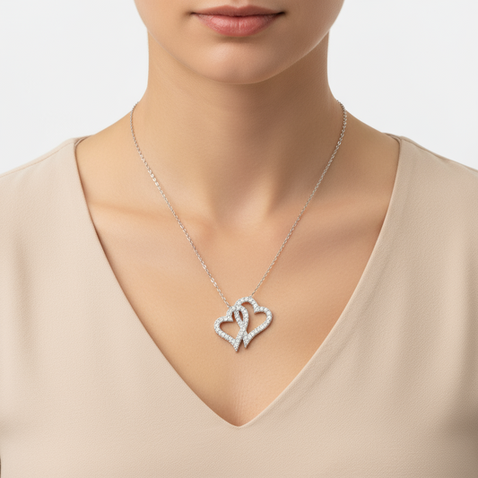 Two Heart Women's Silver Necklace