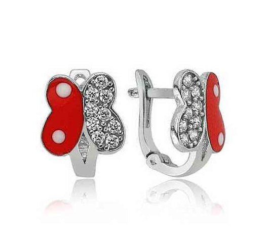 Red Stone Butterfly Children's Silver Earrings