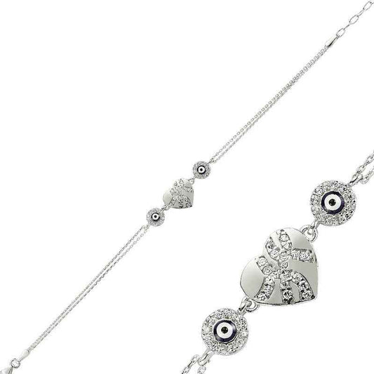 Heart Evil Eye Women's Silver Bracelet