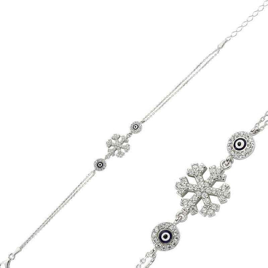 Evil Eye Snowflake Women's Silver Bracelet