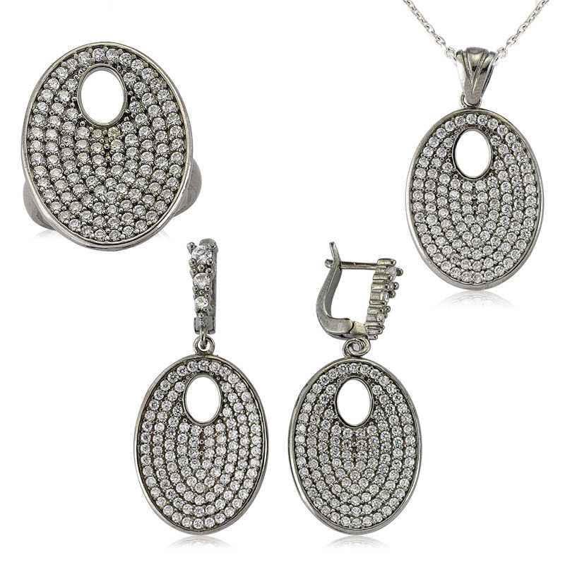 White Stone Oval Women's Silver Set