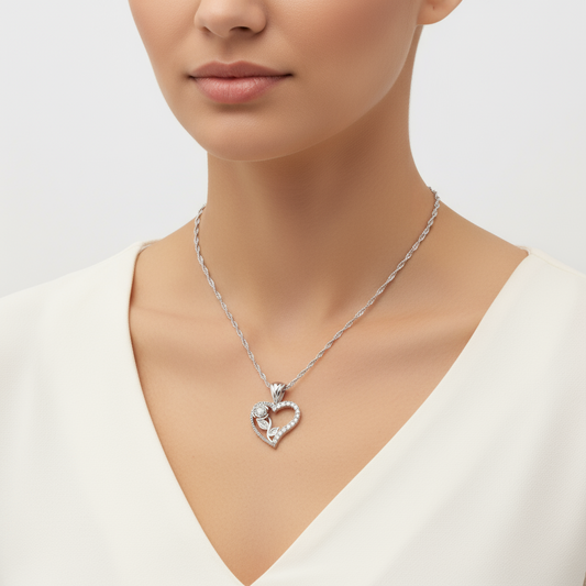 The Rose of My Heart Women's Silver Necklace
