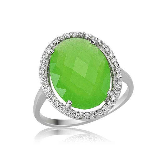 Green Oval Stone Women's Silver Ring