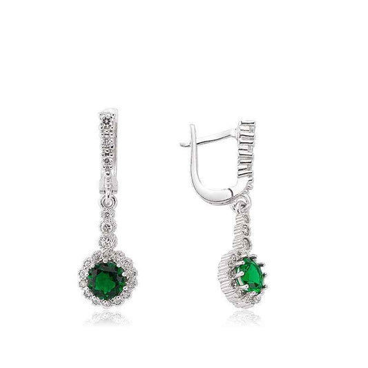 Green Flower Dangle Silver Earrings